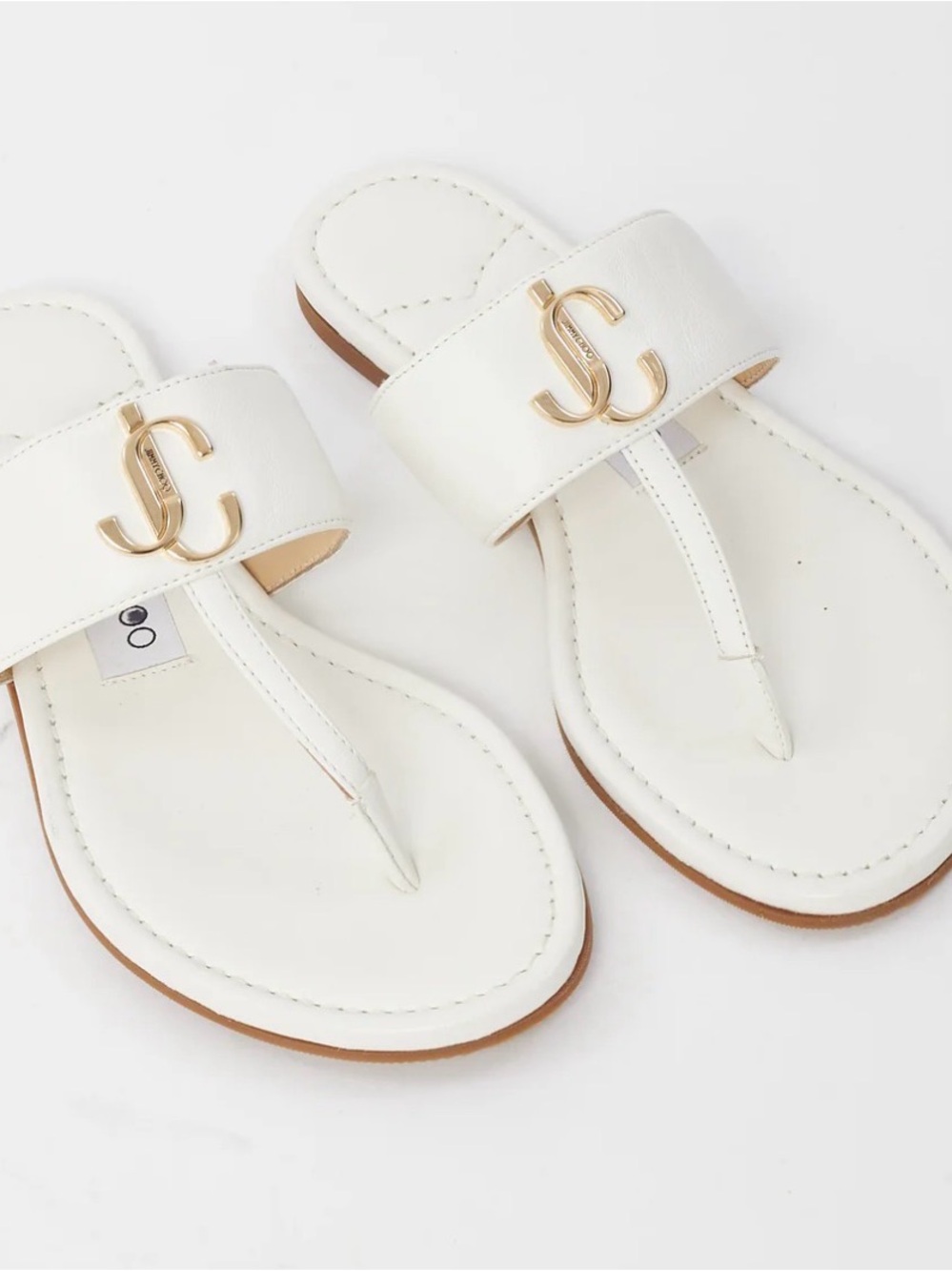 Jimmy Choo JC Flat Leather Thong Sandals in Milk